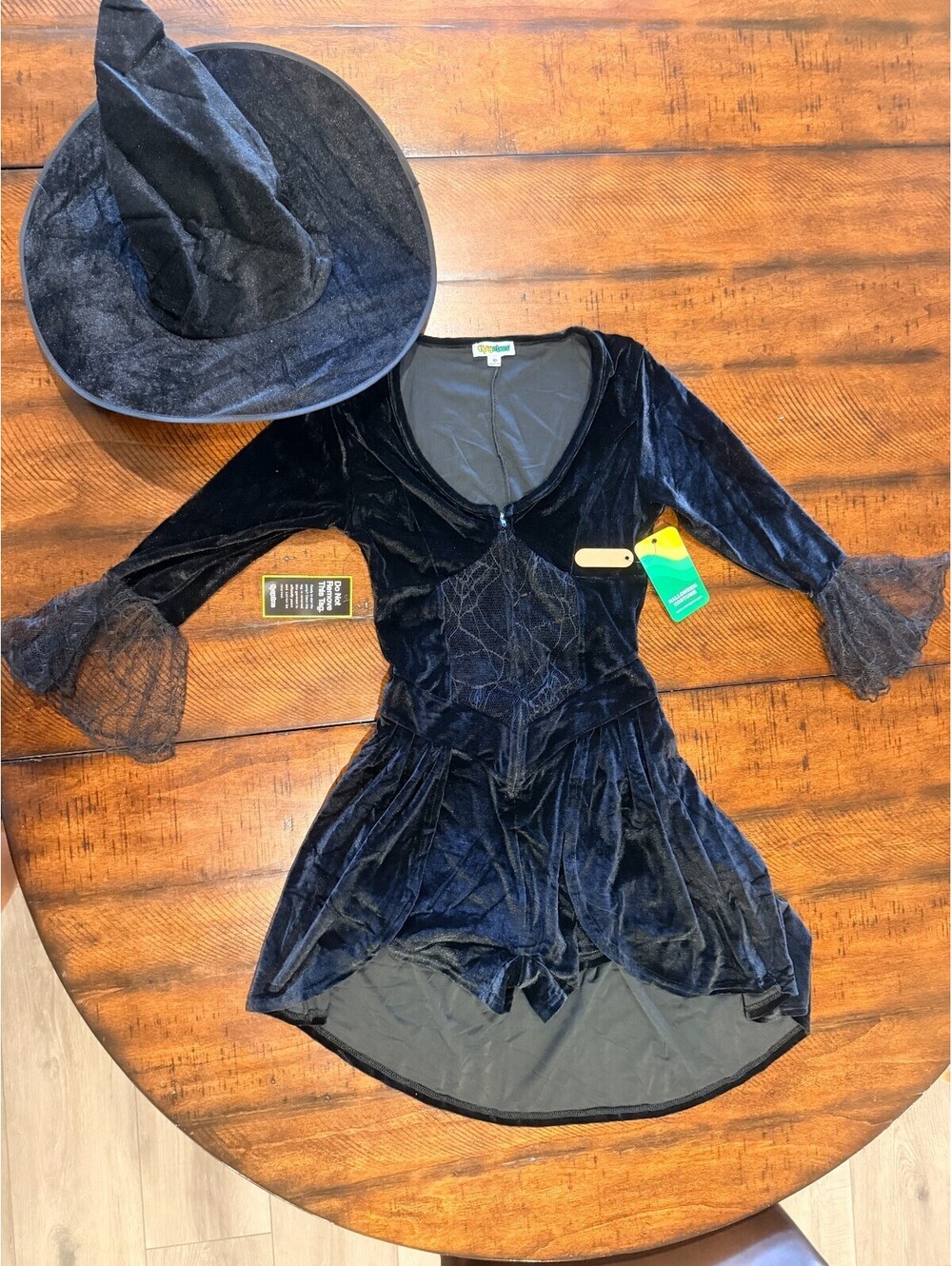 Tipsy Elves Womens Witch Costume XS Black Velvet Bodysuit Romper Hat Halloween